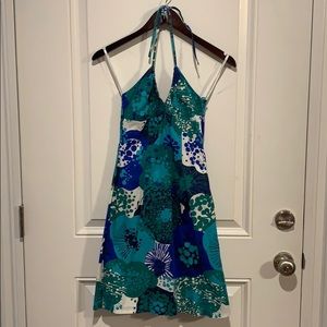 Blue and Green Floral Halter Dress